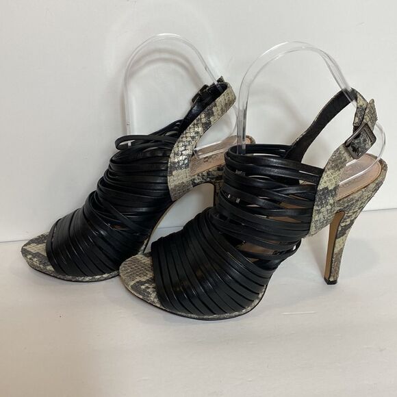 Vince Camuto black leather faux snake skin heels size 8 M - Picture 3 of 10